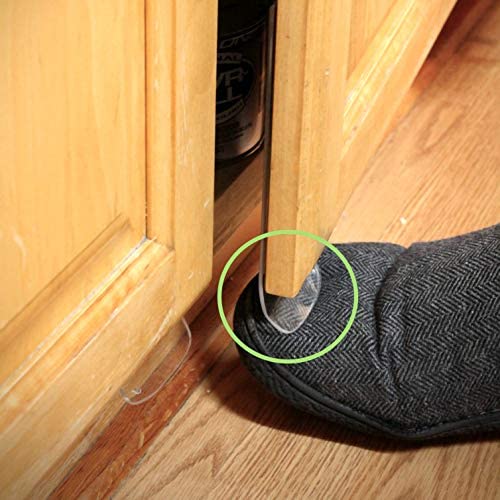 person opening trash cabinet door with their foot utilizing clear ToeIn cabinet door pull.